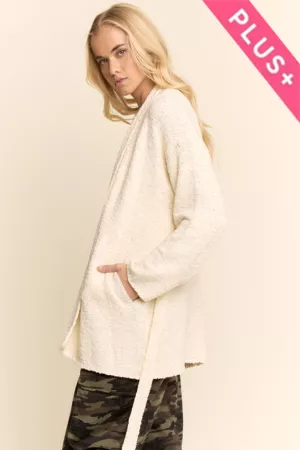 wholesale clothing plus textured open front featuring knit cardigan davi & dani