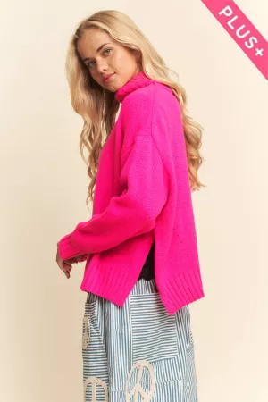 wholesale clothing plus solid high neck long sleeve loose fit sweater davi & dani