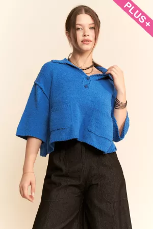 wholesale clothing plus textured sweater knit knotched v-neck top davi & dani