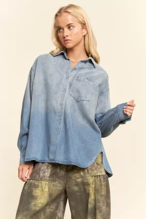wholesale clothing oversized rhinestone chest pocket denim shirt davi & dani