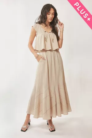 wholesale clothing plus crinkled cap sleeve elastic maxi skirt set davi & dani