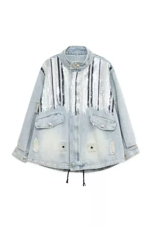 wholesale clothing sequin embellished denim utility jacket davi & dani