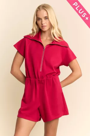 wholesale clothing plus zip front collared casual romper davi & dani