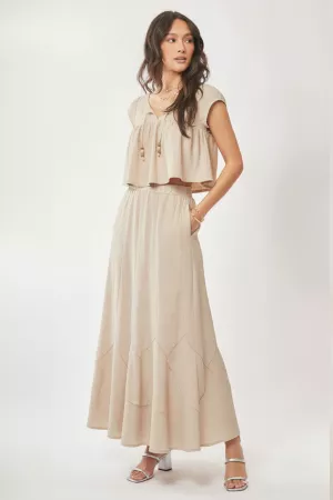 wholesale clothing crinkled knit cap sleeve elastic maxi skirt set davi & dani