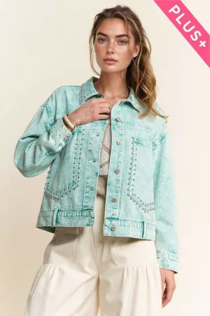 wholesale clothing plus stud big chest pocket denim washed jacket davi & dani