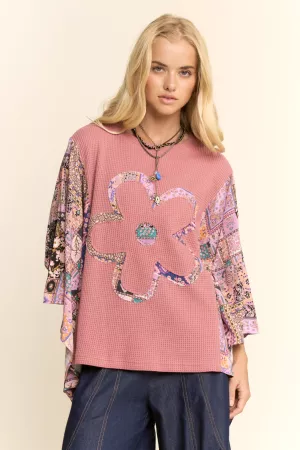 wholesale clothing batwing kimono sleeve stone peace patchwork top davi & dani