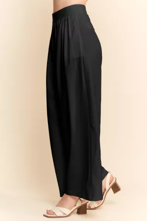 wholesale clothing solid back pocket shirring detail wide leg pants davi & dani