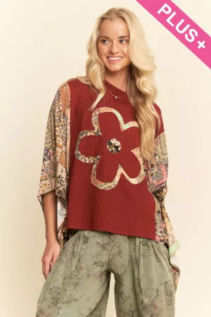 wholesale clothing plus boho patchwork knit top with flower davi & dani