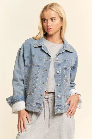wholesale clothing stud detail big chest pocket denim washed jacket davi & dani