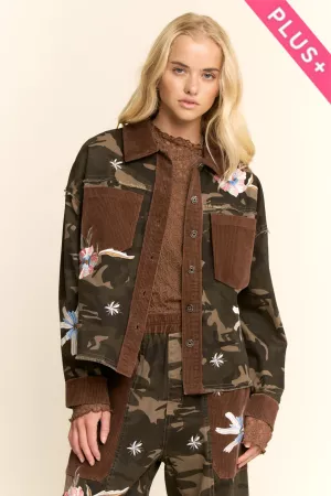 wholesale clothing plus camo corduroy patch embroidered jacket davi & dani