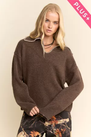 wholesale clothing plus granny v neck turtleneck sweater top davi & dani