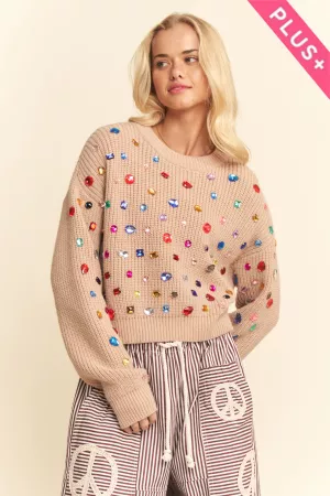 wholesale clothing plus soft knit relaxed fit front sleeves sweater davi & dani