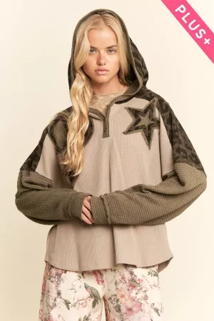 wholesale clothing plus star peace patchwork fabric hoodie top davi & dani