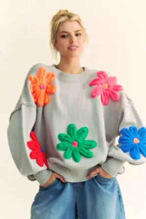 wholesale clothing multi-color knit floral sweater top davi & dani