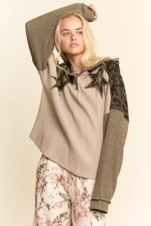 wholesale clothing star peace patchwork fabric hoodie top davi & dani