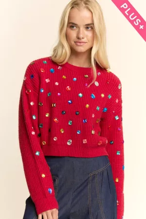 wholesale clothing plus soft knit relaxed fit front sleeves sweater davi & dani