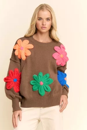 wholesale clothing multi-color knit floral sweater top davi & dani