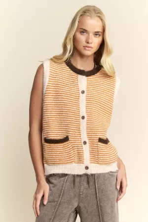 wholesale clothing striped button-front crewneck sweater vest davi & dani