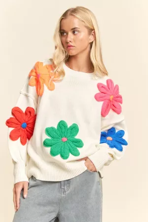 wholesale clothing multi-color knit floral sweater top davi & dani