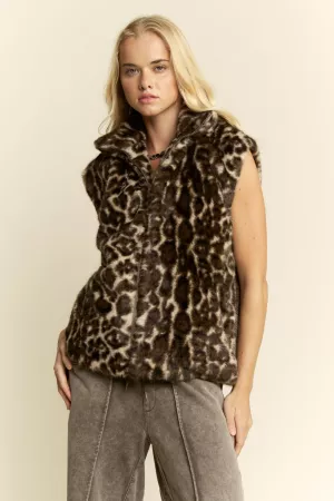 wholesale clothing leopard faux fur zip vest davi & dani