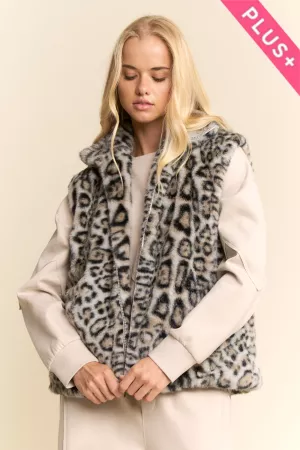 wholesale clothing plus leopard faux fur zip vest davi & dani