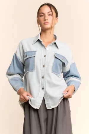 wholesale clothing washed color block button down shirt top davi & dani