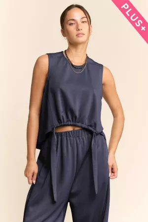 wholesale clothing plus solid crew neck tie top waistband pants set davi & dani