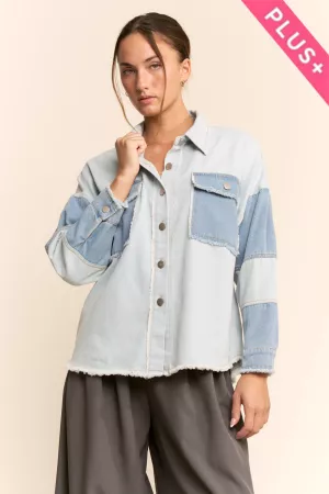 wholesale clothing plus washed color block button down shirt top davi & dani