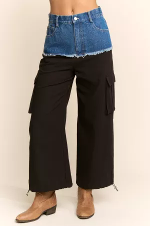 wholesale clothing denim and cargo splicing distressed long pants davi & dani