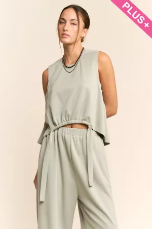 wholesale clothing plus solid crew neck tie top waistband pants set davi & dani