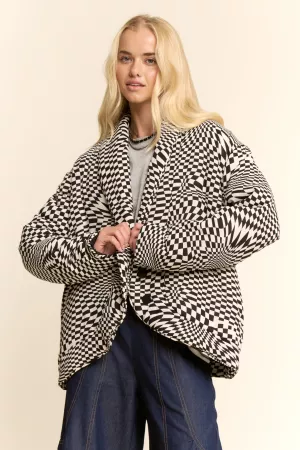 wholesale clothing retro geo print padded shawl collar button jacket davi & dani