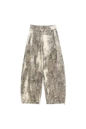 wholesale clothing leopard-print wide-leg drawstring-hem pants davi & dani