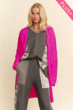 wholesale clothing plus textures open front cable pattern cardigan davi & dani