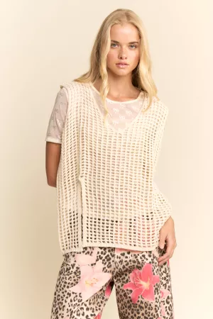 wholesale clothing open-mesh crochet v-neck sweater vest davi & dani
