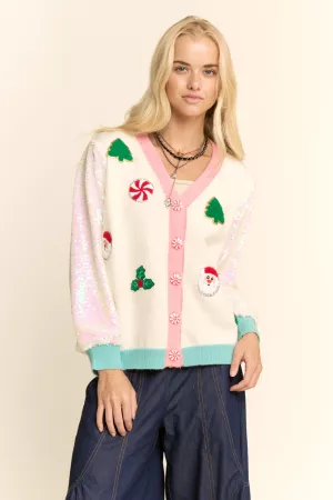 wholesale clothing floral christmas trees sequine sleeve cardigan davi & dani