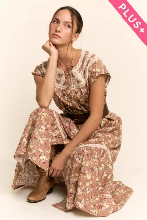 wholesale clothing plus floral printed lace yoke button front dress davi & dani