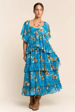 wholesale clothing flower printed chiffon maxi dress davi & dani