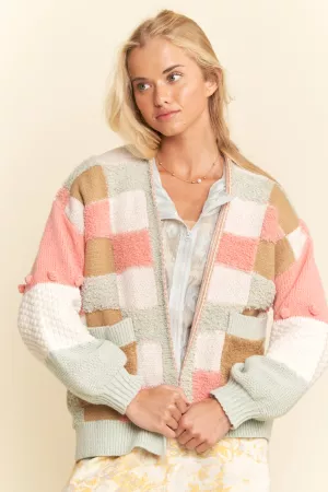 wholesale clothing long sleeve patchwork cardigan front zipper davi & dani