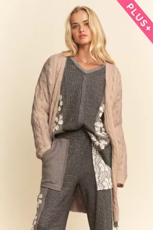 wholesale clothing plus textures open front cable pattern cardigan davi & dani