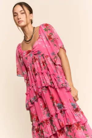 wholesale clothing flower printed chiffon maxi dress davi & dani