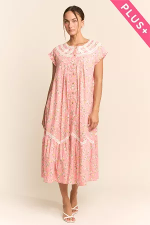 wholesale clothing plus floral printed lace yoke button front dress davi & dani