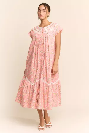 wholesale clothing floral printed lace yoke button front dress davi & dani