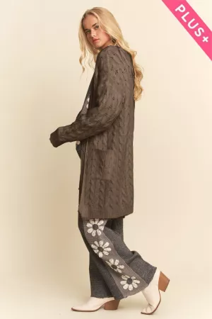 wholesale clothing plus textures open front cable pattern cardigan davi & dani