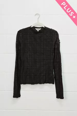 wholesale clothing plus long sleeve embroidered mock neck mesh top davi & dani