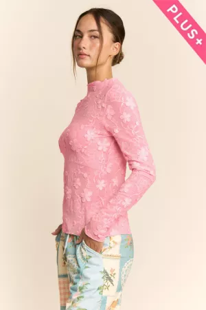 wholesale clothing plus long sleeve embroidered mock neck mesh top davi & dani