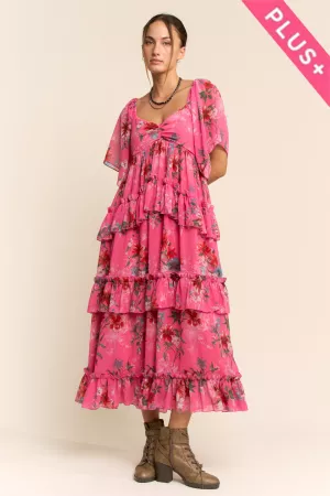 wholesale clothing plus flower printed chiffon maxi dress davi & dani