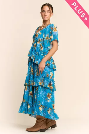 wholesale clothing plus flower printed chiffon maxi dress davi & dani
