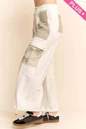 wholesale clothing plus lace patchwork bottom adjustable washed pants davi & dani