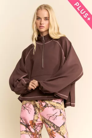 wholesale clothing plus half zip raglan sweatshirt top davi & dani