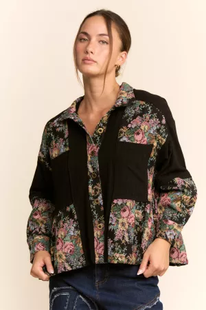 wholesale clothing garden knit blocked button front peplum shirt davi & dani